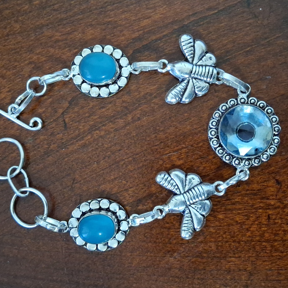 New Blue Chalcedony & Blue Topaz 925 Silver Bracelet.